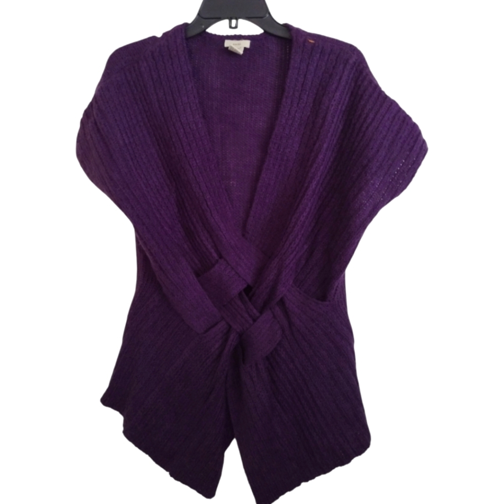 Escio Anthropologie plum purple tunic style cross cross detail knit top Size XL